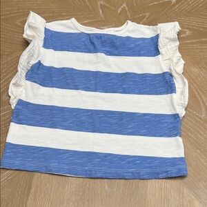 Zara Kids Blue and White Striped Tee with Ruffle Sleeves